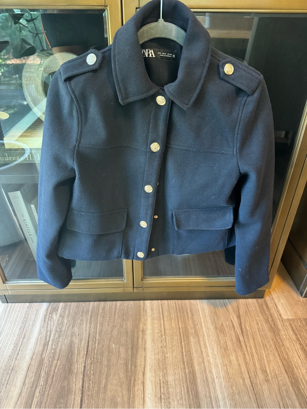 Zara Black Cropped Military-Inspired Button Jacket